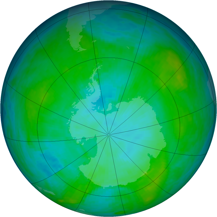 Antarctic ozone map for 20 January 1985